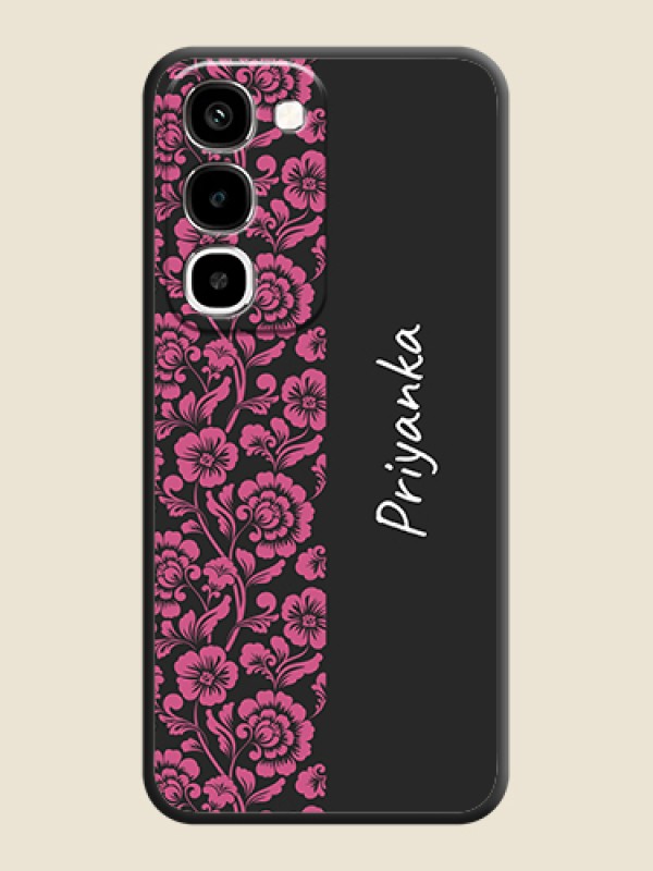 Pink Floral Pattern Design With Custom Text On Space Black Custom Soft Matte Mobile Back Cover - Realme 16x 5G