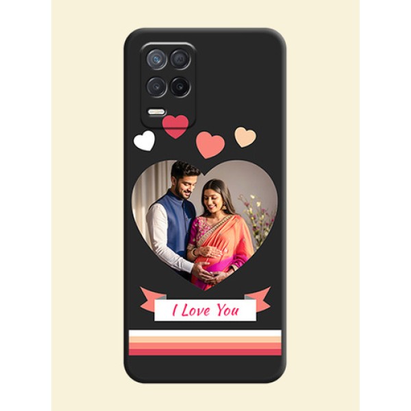 Love Shaped Photo with Colorful Stripes on Personalised Space Black Soft Matte Cases - Realme 8 5G Love Shaped Photo with Colorful Stripes on Personalised Space Black Soft Matte Cases - Realme 8 5G
