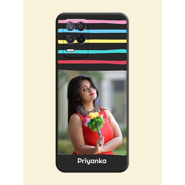 Multicolor Lines with Image on Space Black Personalized Soft Matte Phone Covers - Realme 8 5G Multicolor Lines with Image on Space Black Personalized Soft Matte Phone Covers - Realme 8 5G