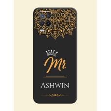 Mr Name with Floral Design on Personalised Space Black Soft Matte Cases - Realme 8 5G