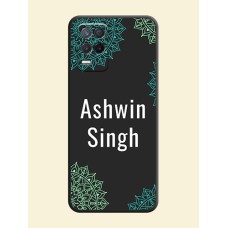 Your Name with Floral Design on Space Black Custom Soft Matte Back Cover - Realme 8 5G