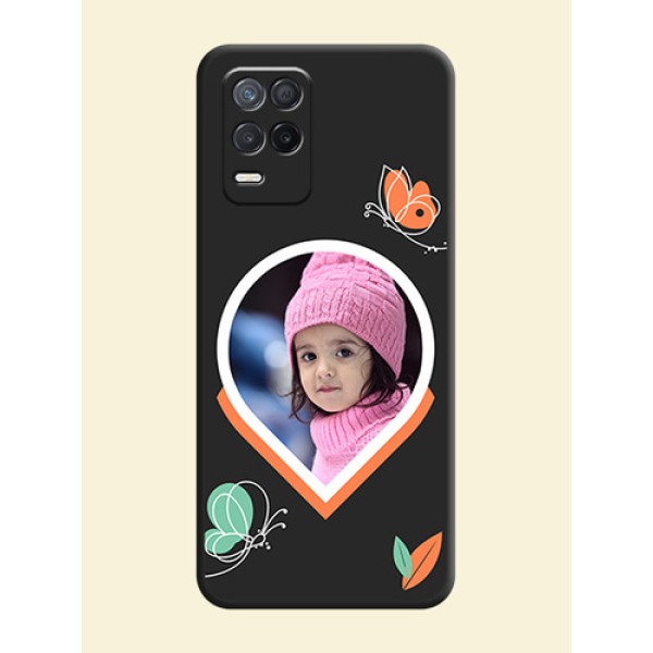 Upload Pic With Simple Butterly Design On Space Black Personalized Soft Matte Phone Covers -Realme 8 5G Upload Pic With Simple Butterly Design On Space Black Personalized Soft Matte Phone Covers -Realme 8 5G