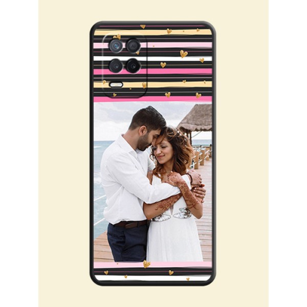 Multicolor Lines and Golden Love Symbols Design on Photo on Space Black Soft Matte Mobile Cover - Realme 8s 5G Multicolor Lines and Golden Love Symbols Design on Photo on Space Black Soft Matte Mobile Cover - Realme 8s 5G