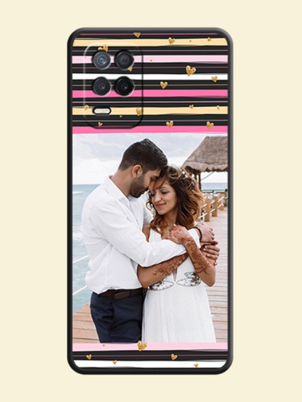 Multicolor Lines and Golden Love Symbols Design on Photo on Space Black Soft Matte Mobile Cover - Realme 8s 5G