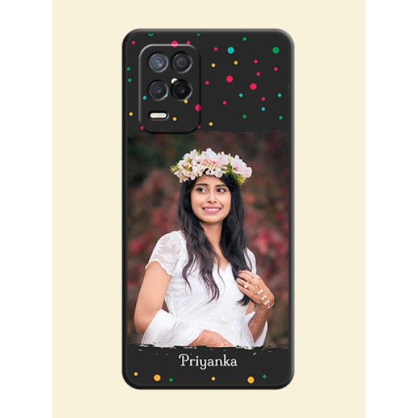 Multicolor Dotted Pattern with Text on Space Black Custom Soft Matte Phone Back Cover - Realme 8s 5G Multicolor Dotted Pattern with Text on Space Black Custom Soft Matte Phone Back Cover - Realme 8s 5G