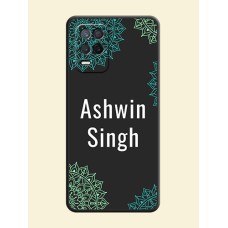 Your Name with Floral Design on Space Black Custom Soft Matte Back Cover - Realme 8s 5G