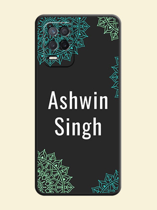 Your Name with Floral Design on Space Black Custom Soft Matte Back Cover - Realme 8s 5G