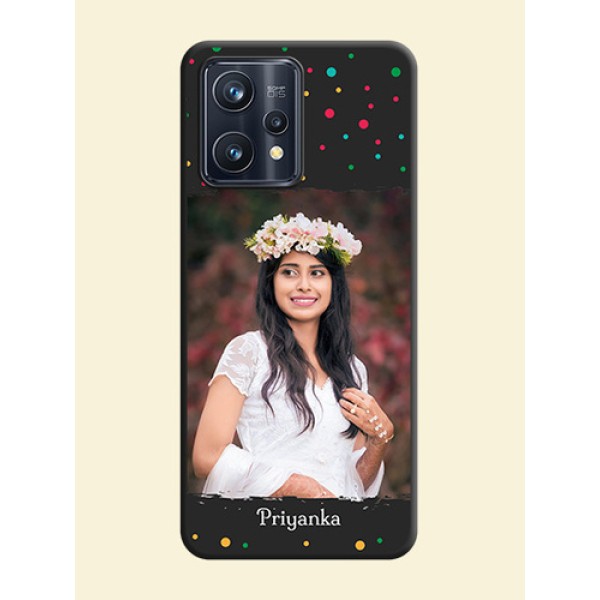 Multicolor Dotted Pattern with Text on Space Black Custom Soft Matte Phone Back Cover - Realme 9 4G Multicolor Dotted Pattern with Text on Space Black Custom Soft Matte Phone Back Cover - Realme 9 4G