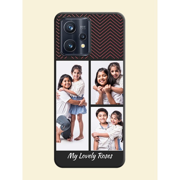 Wave Pattern with 3 Image Holder on Space Black Custom Soft Matte Back Cover - Realme 9 4G Wave Pattern with 3 Image Holder on Space Black Custom Soft Matte Back Cover - Realme 9 4G