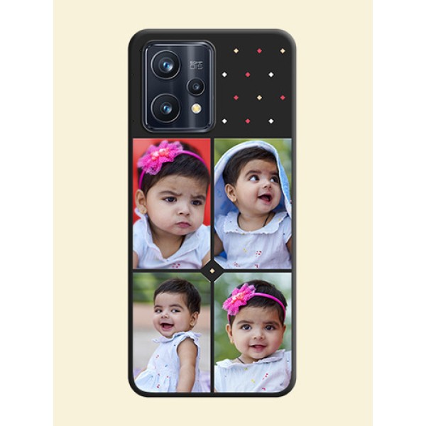 Multicolor Dotted Pattern with 4 Image Holder on Space Black Custom Soft Matte Phone Cases - Realme 9 4G Multicolor Dotted Pattern with 4 Image Holder on Space Black Custom Soft Matte Phone Cases - Realme 9 4G