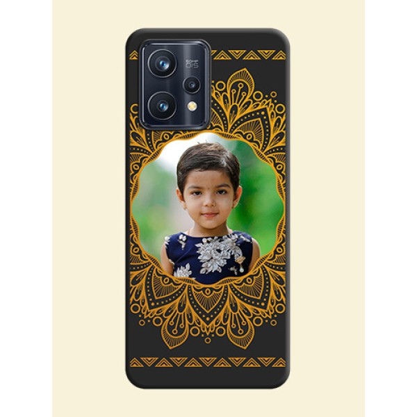 Round Image with Floral Design on Photo on Space Black Soft Matte Mobile Cover - Realme 9 4G Round Image with Floral Design on Photo on Space Black Soft Matte Mobile Cover - Realme 9 4G