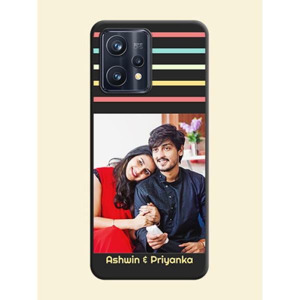 Color Stripes with Photo and Text on Photo on Space Black Soft Matte Mobile Case - Realme 9 4G Color Stripes with Photo and Text on Photo on Space Black Soft Matte Mobile Case - Realme 9 4G