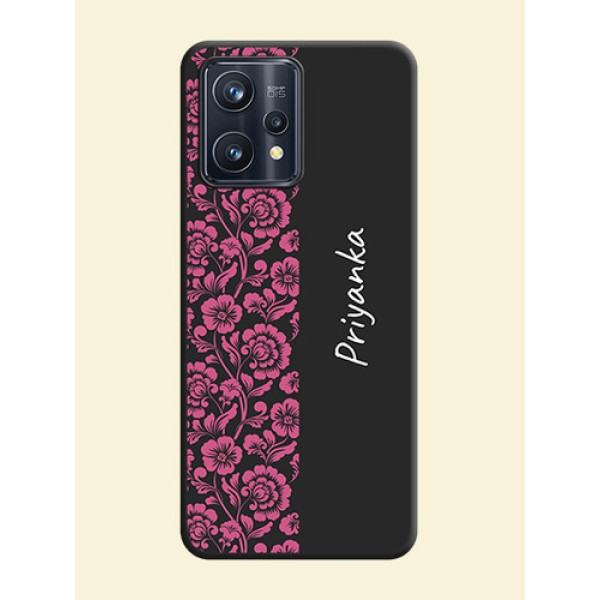 Pink Floral Pattern Design With Custom Text On Space Black Personalized Soft Matte Phone Covers -Realme 9 4G Pink Floral Pattern Design With Custom Text On Space Black Personalized Soft Matte Phone Covers -Realme 9 4G