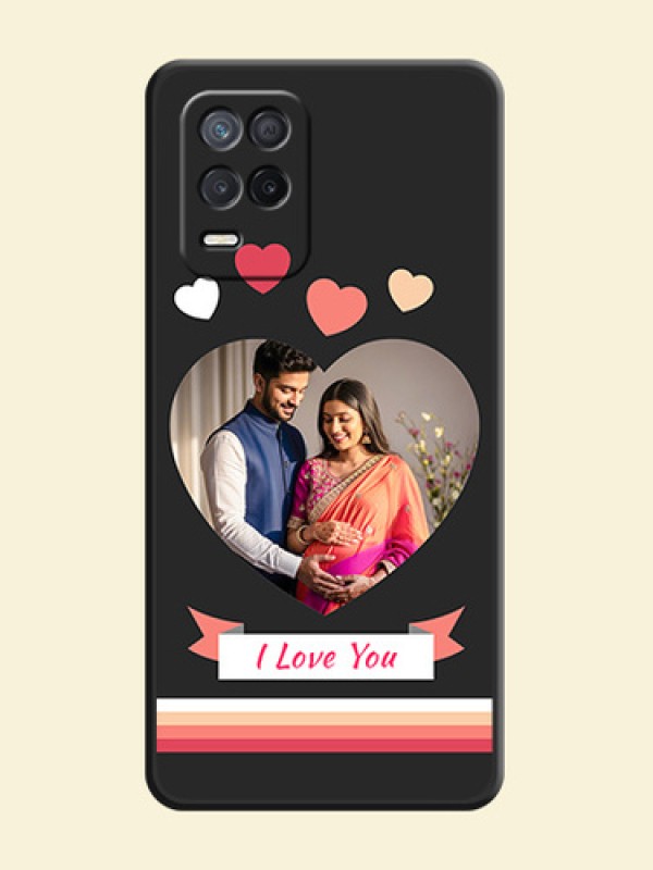 Love Shaped Photo with Colorful Stripes on Personalised Space Black Soft Matte Cases - Realme 9 5G