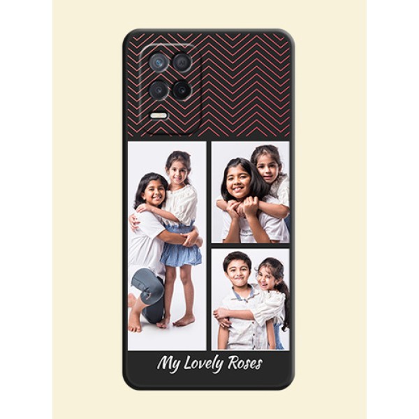 Wave Pattern with 3 Image Holder on Space Black Custom Soft Matte Back Cover - Realme 9 5G Wave Pattern with 3 Image Holder on Space Black Custom Soft Matte Back Cover - Realme 9 5G