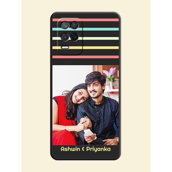 Color Stripes with Photo and Text on Photo on Space Black Soft Matte Mobile Case - Realme 9 5G Color Stripes with Photo and Text on Photo on Space Black Soft Matte Mobile Case - Realme 9 5G