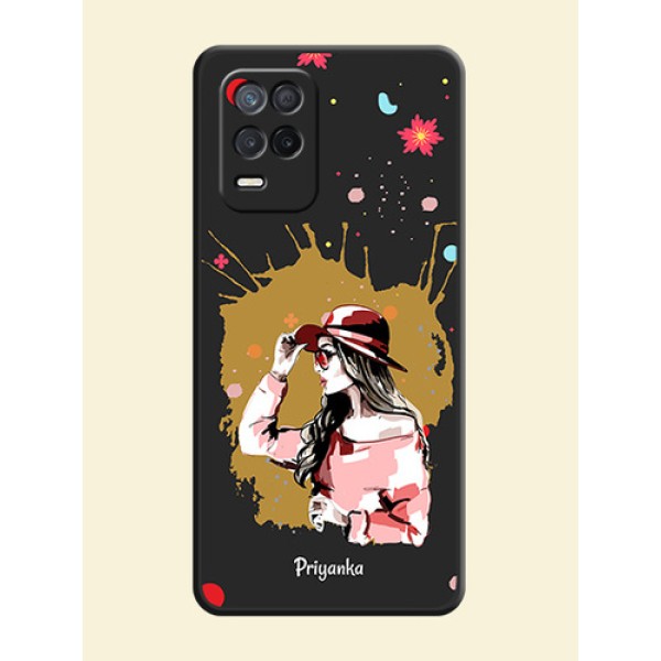 Mordern Lady With Color Splash Background With Custom Text On Space Black Personalized Soft Matte Phone Covers -Realme 9 5G