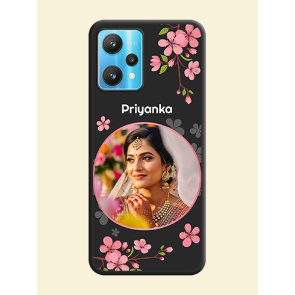 Round Image with Pink Color Floral Design on Photo on Space Black Soft Matte Back Cover - Realme 9 Pro 5G