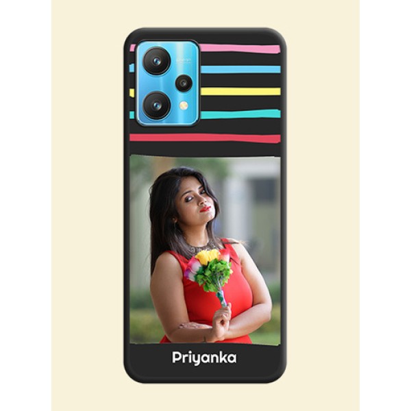 Multicolor Lines with Image on Space Black Personalized Soft Matte Phone Covers - Realme 9 Pro 5G Multicolor Lines with Image on Space Black Personalized Soft Matte Phone Covers - Realme 9 Pro 5G