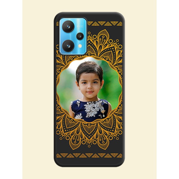 Round Image with Floral Design on Photo on Space Black Soft Matte Mobile Cover - Realme 9 Pro 5G Round Image with Floral Design on Photo on Space Black Soft Matte Mobile Cover - Realme 9 Pro 5G