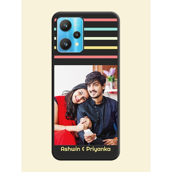 Color Stripes with Photo and Text on Photo on Space Black Soft Matte Mobile Case - Realme 9 Pro 5G Color Stripes with Photo and Text on Photo on Space Black Soft Matte Mobile Case - Realme 9 Pro 5G