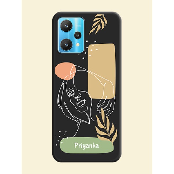 Custom Text With Line Art Of Women & Leaves Design On Space Black Personalized Soft Matte Phone Covers -Realme 9 Pro 5G Custom Text With Line Art Of Women & Leaves Design On Space Black Personalized Soft Matte Phone Covers -Realme 9 Pro 5G