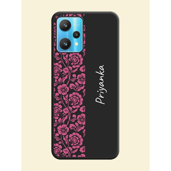 Pink Floral Pattern Design With Custom Text On Space Black Personalized Soft Matte Phone Covers -Realme 9 Pro 5G Pink Floral Pattern Design With Custom Text On Space Black Personalized Soft Matte Phone Covers -Realme 9 Pro 5G