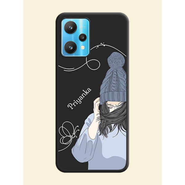 Girl With Blue Winter Outfiit Custom Text Design On Space Black Personalized Soft Matte Phone Covers -Realme 9 Pro 5G