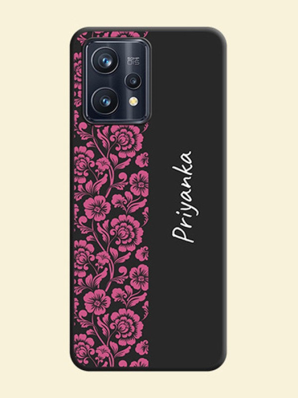 Pink Floral Pattern Design With Custom Text On Space Black Personalized Soft Matte Phone Covers -Realme 9 Pro Plus 5G