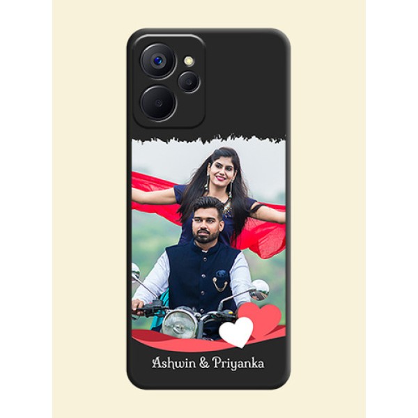 Pin Color Love Shaped Ribbon Design with Text on Space Black Custom Soft Matte Phone Back Cover - Realme 9i 5G Pin Color Love Shaped Ribbon Design with Text on Space Black Custom Soft Matte Phone Back Cover - Realme 9i 5G