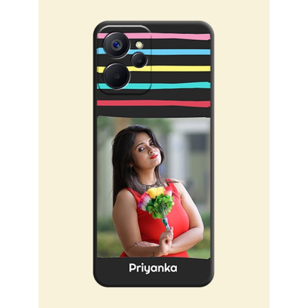 Multicolor Lines with Image on Space Black Personalized Soft Matte Phone Covers - Realme 9i 5G Multicolor Lines with Image on Space Black Personalized Soft Matte Phone Covers - Realme 9i 5G