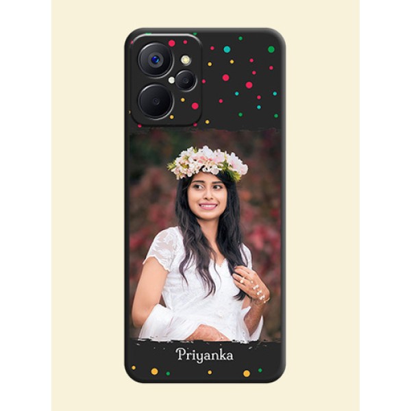 Multicolor Dotted Pattern with Text on Space Black Custom Soft Matte Phone Back Cover - Realme 9i 5G Multicolor Dotted Pattern with Text on Space Black Custom Soft Matte Phone Back Cover - Realme 9i 5G
