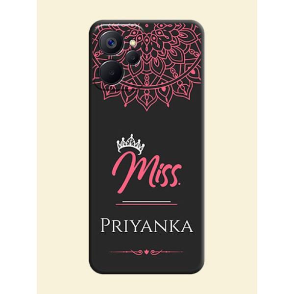 Mrs Name with Floral Design on Space Black Personalized Soft Matte Phone Covers - Realme 9i 5G Mrs Name with Floral Design on Space Black Personalized Soft Matte Phone Covers - Realme 9i 5G