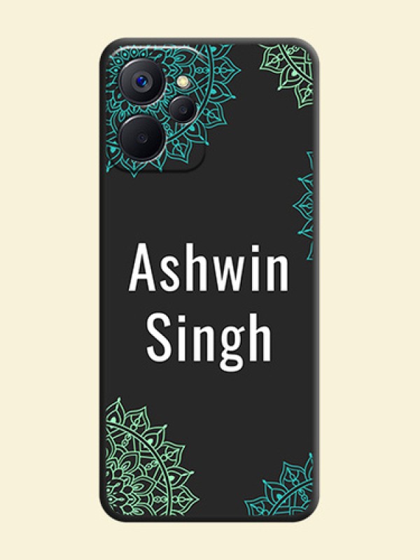 Your Name with Floral Design on Space Black Custom Soft Matte Back Cover - Realme 9i 5G