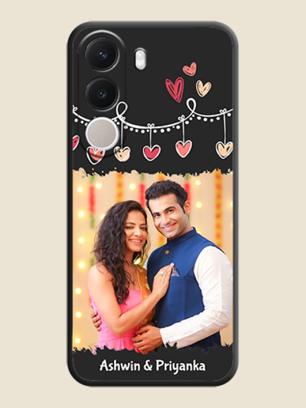 Pink Love Hangings with Name On Space Black Custom Soft Matte Mobile Back Cover - Realme C100x