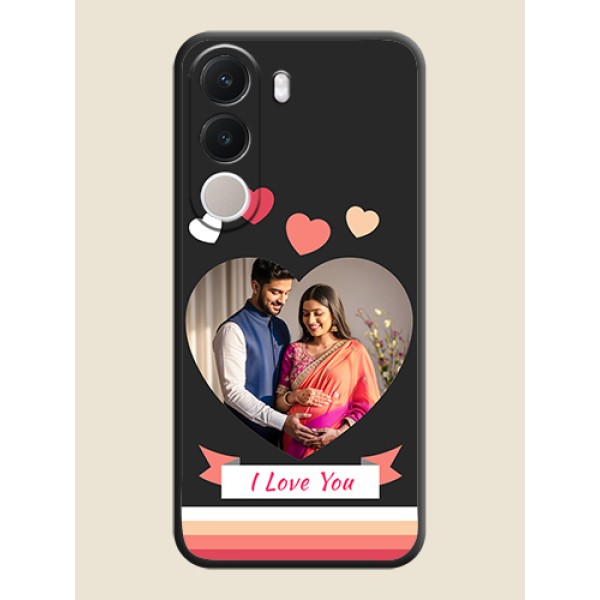 Love Shaped Photo with Colorful Stripes On Space Black Custom Soft Matte Mobile Back Cover - Realme C100x