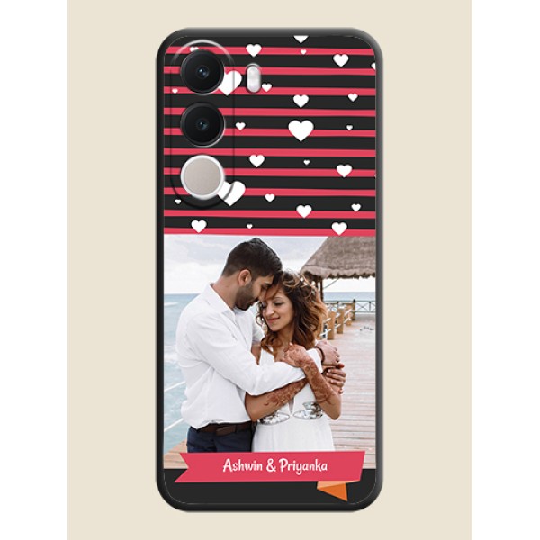 White Color Love Symbols with Pink Lines Pattern On Space Black Custom Soft Matte Mobile Back Cover - Realme C100x White Color Love Symbols with Pink Lines Pattern On Space Black Custom Soft Matte Mobile Back Cover - Realme C100x