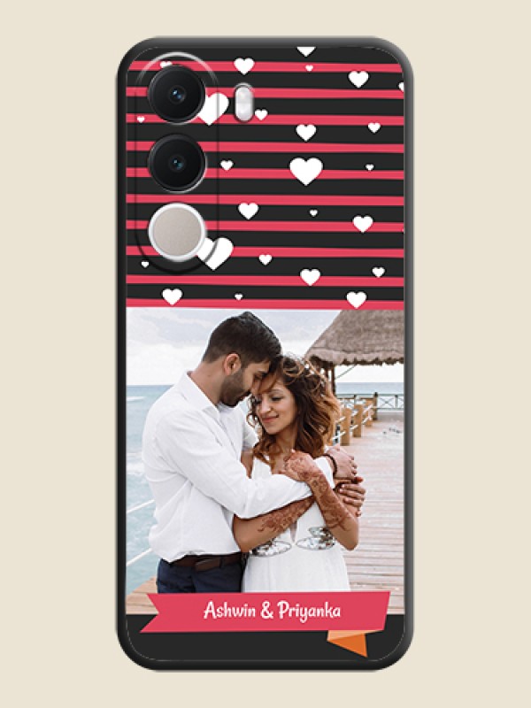 White Color Love Symbols with Pink Lines Pattern On Space Black Custom Soft Matte Mobile Back Cover - Realme C100x