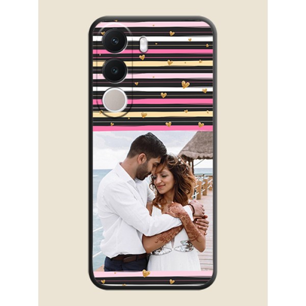 Multicolor Lines and Golden Love Symbols Design on Photo On Space Black Custom Soft Matte Mobile Back Cover - Realme C100x
