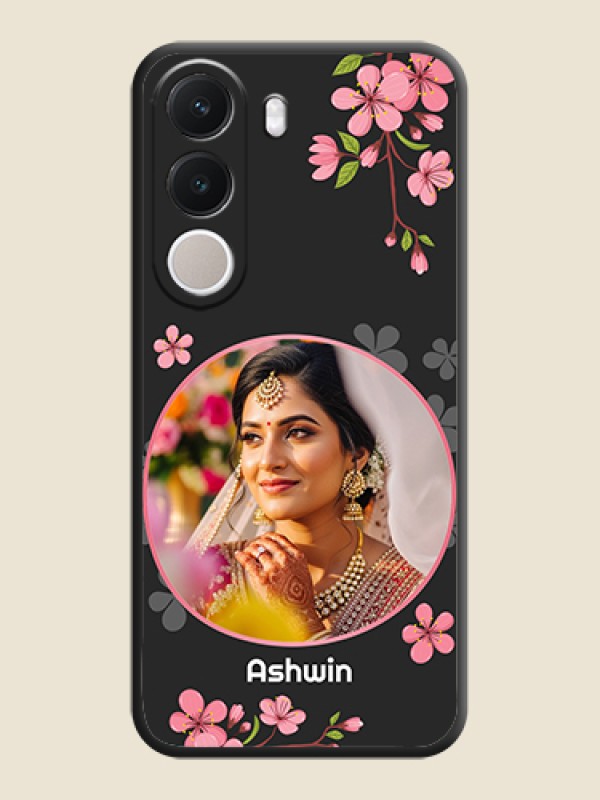 Round Image with Pink Color Floral Design on Photo On Space Black Custom Soft Matte Mobile Back Cover - Realme C100x