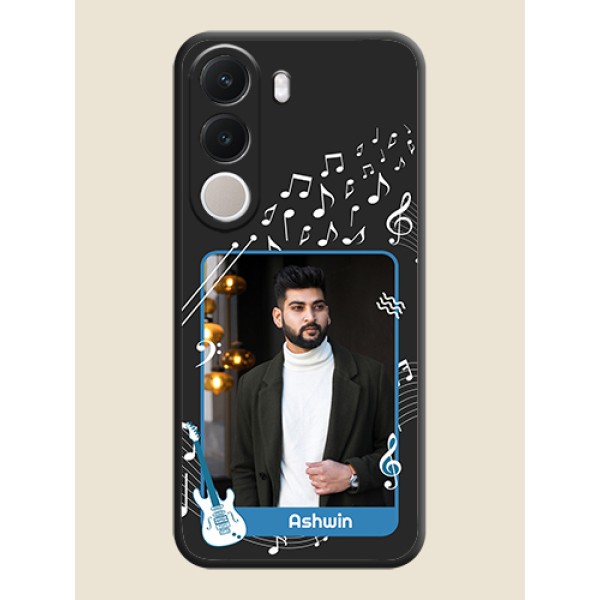 Musical Theme Design with Text on Photo On Space Black Custom Soft Matte Mobile Back Cover - Realme C100x Musical Theme Design with Text on Photo On Space Black Custom Soft Matte Mobile Back Cover - Realme C100x