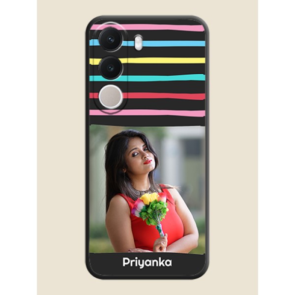 Multicolor Lines with Image On Space Black Custom Soft Matte Mobile Back Cover - Realme C100x