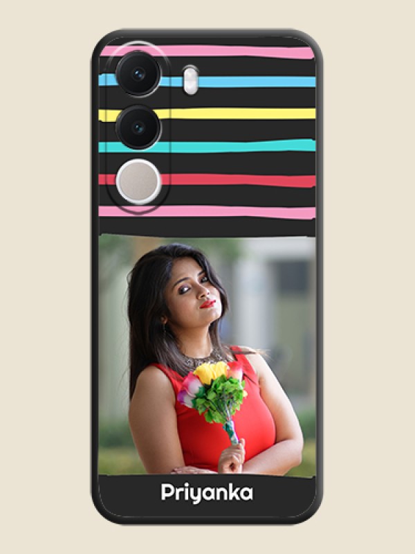 Multicolor Lines with Image On Space Black Custom Soft Matte Mobile Back Cover - Realme C100x