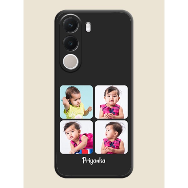 Floral Art with 6 Image Holder on Photo On Space Black Custom Soft Matte Mobile Back Cover - Realme C100x Floral Art with 6 Image Holder on Photo On Space Black Custom Soft Matte Mobile Back Cover - Realme C100x