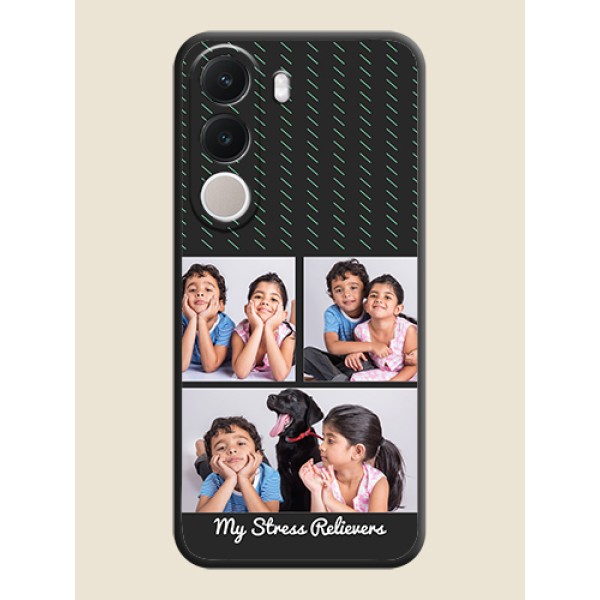 Cross Dotted Pattern with 2 Image Holder On Space Black Custom Soft Matte Mobile Back Cover - Realme C100x Cross Dotted Pattern with 2 Image Holder On Space Black Custom Soft Matte Mobile Back Cover - Realme C100x