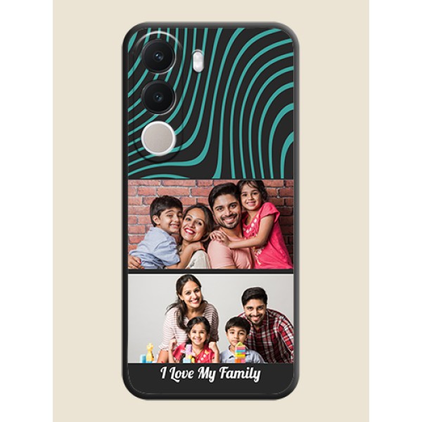 Wave Pattern with 2 Image Holder On Space Black Custom Soft Matte Mobile Back Cover - Realme C100x Wave Pattern with 2 Image Holder On Space Black Custom Soft Matte Mobile Back Cover - Realme C100x