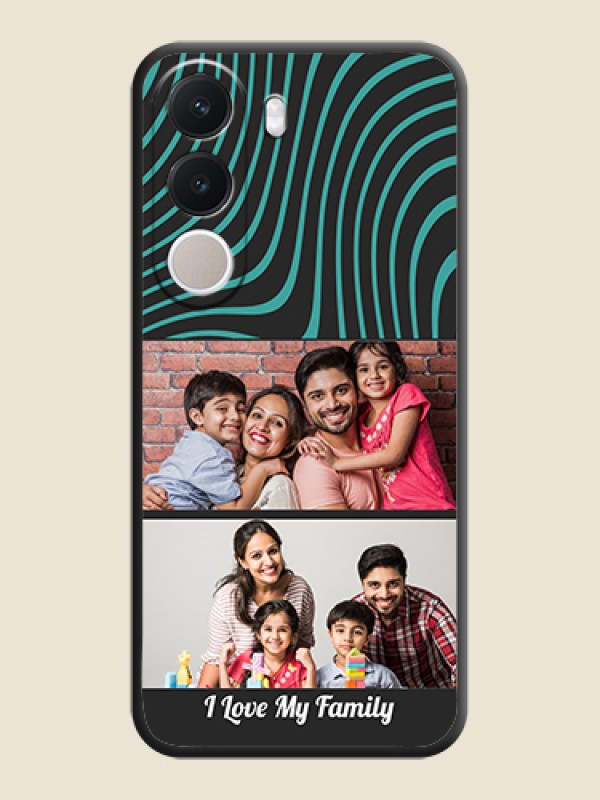 Wave Pattern with 2 Image Holder On Space Black Custom Soft Matte Mobile Back Cover - Realme C100x