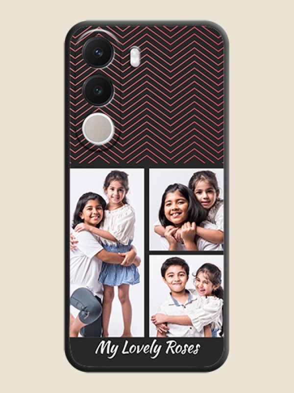 Wave Pattern with 3 Image Holder On Space Black Custom Soft Matte Mobile Back Cover - Realme C100x