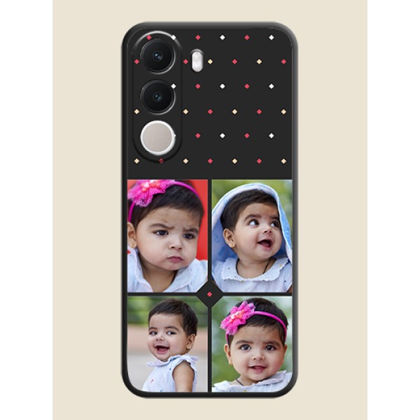 Multicolor Dotted Pattern with 4 Image Holder On Space Black Custom Soft Matte Mobile Back Cover - Realme C100x
