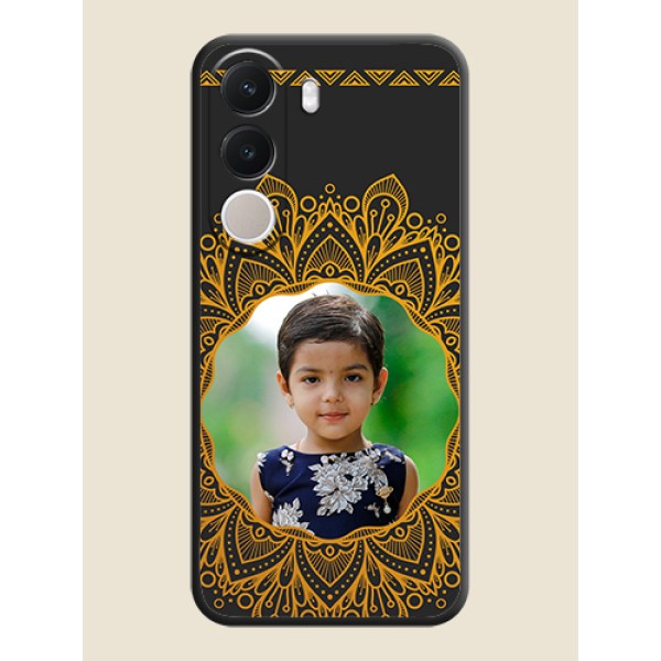 Round Image with Floral Design On Space Black Custom Soft Matte Mobile Back Cover - Realme C100x Round Image with Floral Design On Space Black Custom Soft Matte Mobile Back Cover - Realme C100x